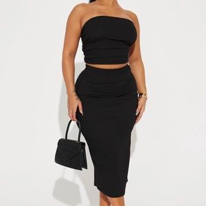 Fashion Nova 2 Piece Crop Top Skirt Set - Black